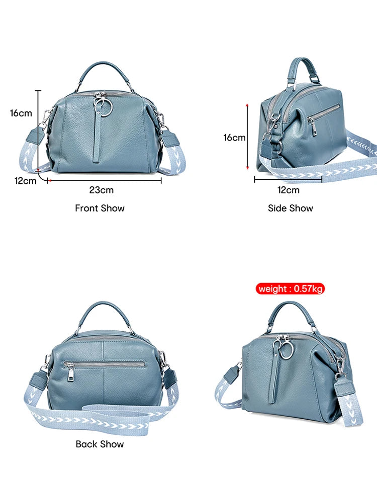Zency Hot Selling Fashion Brand Handbag Genuine Leather Shoulder Bag For Women Elegant Small Tote Bag White Khaki BlackCrossbody