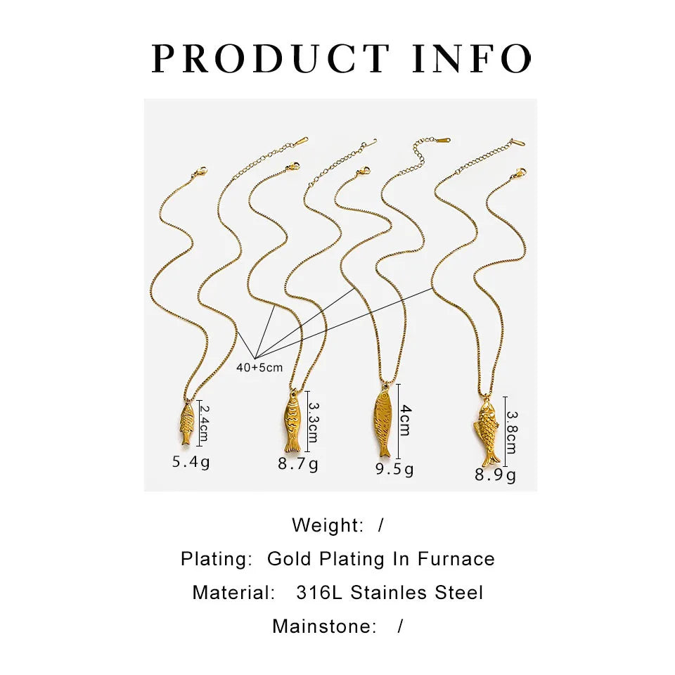 1/2pcs/Lot Cute Stainless Steel Gold Plated Small Fish Pendant Necklace for Women New Waterproof Beach Party Jewelry Summer Gift