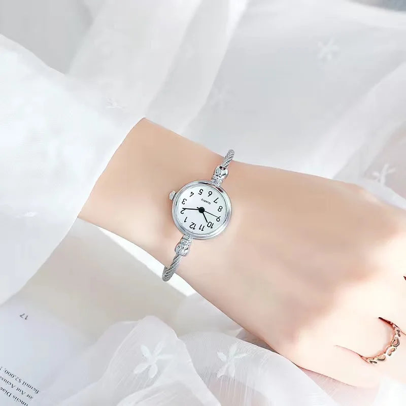 Small Gold Bangle Bracelet Watch - Retro Ladies Quartz Thin Chain