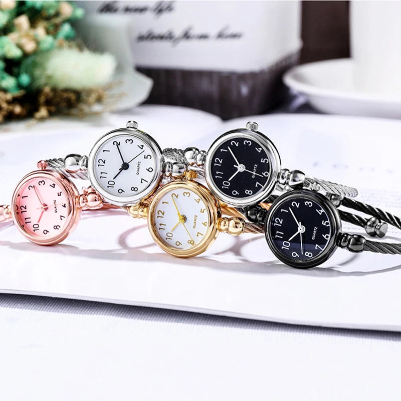 Small Gold Bangle Bracelet Watch - Retro Ladies Quartz Thin Chain