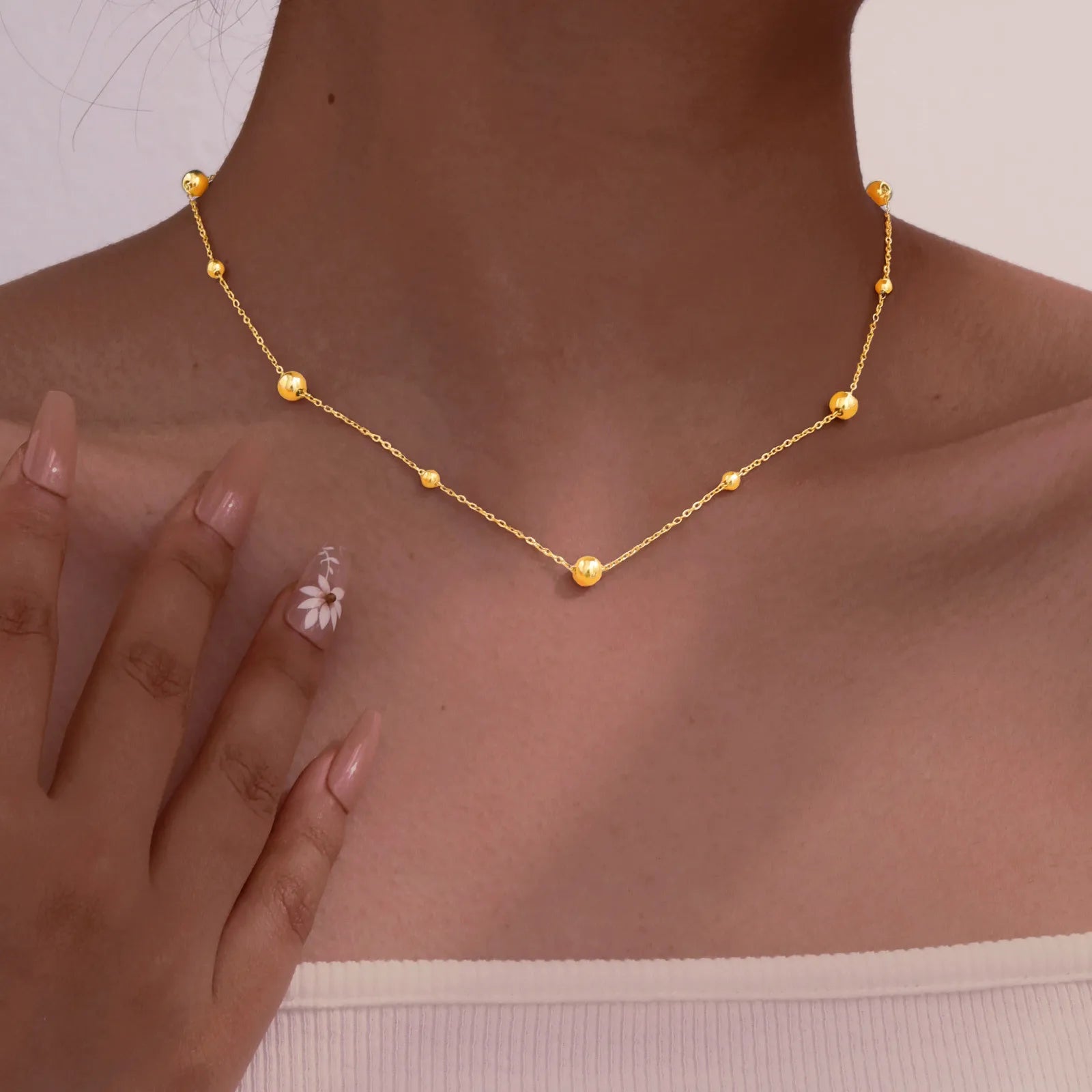 Vnox Dainty Beads Chain Necklaces for Women Girls, Gold Plated Cable O Links Choker Collar