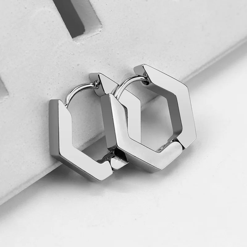 1 Pair High Polished Stainless Steel Hoop Earrings For Women/Men Geometric Allotype Ear Buckles Hip Hop Party Creative Jewelry