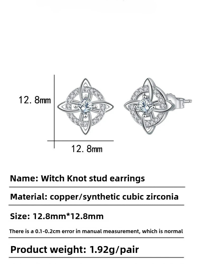925 Sterling Silver Nudo De Bruja Original Stud Earrings for Women Witches Knot Earrings with Zircon Protection Amulet Jewelry