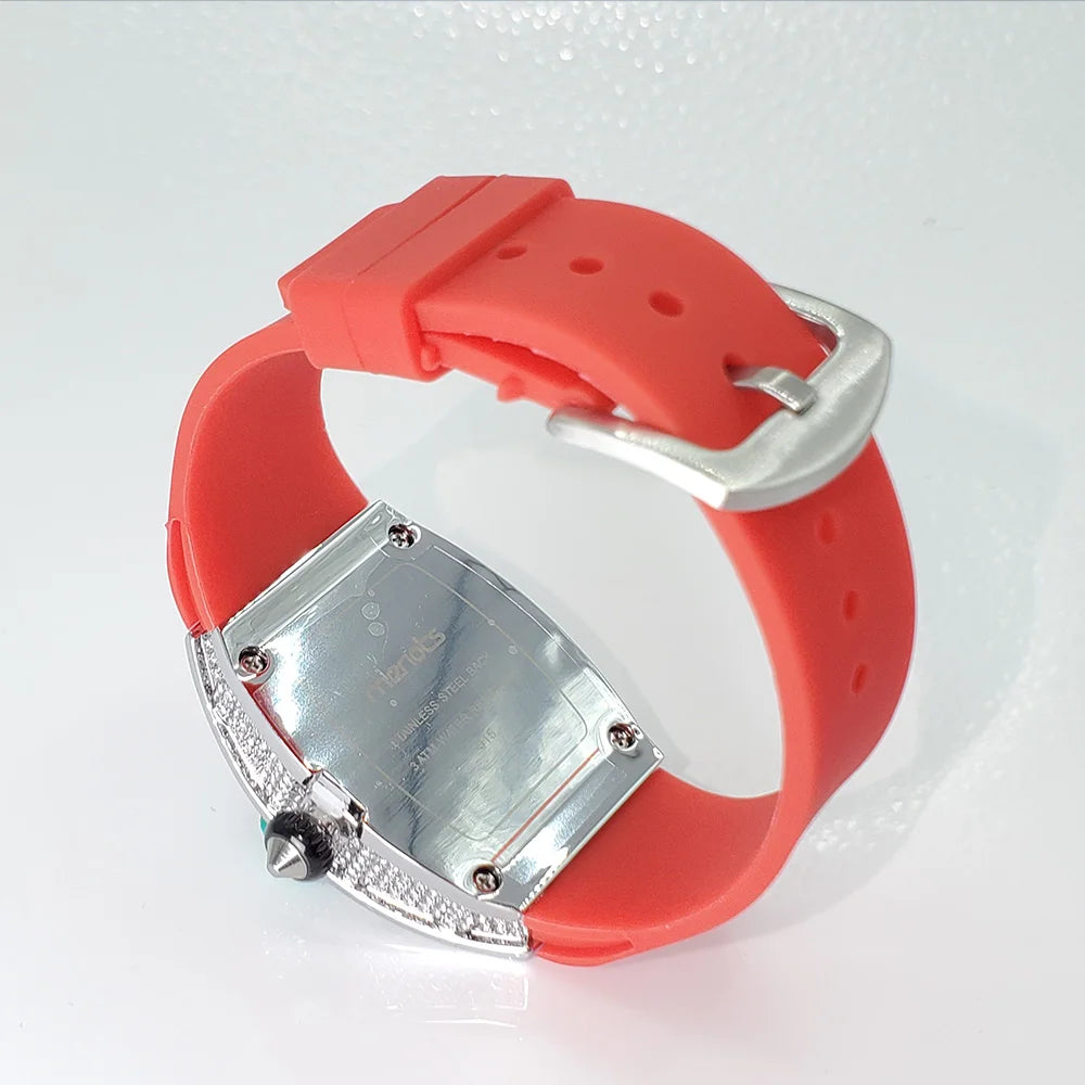 Luxury Diamond Watch For Women Elegant Tonneau Original Design Watches Fashion Ice Out Sport Rubber Strap Waterproof Mille Clock