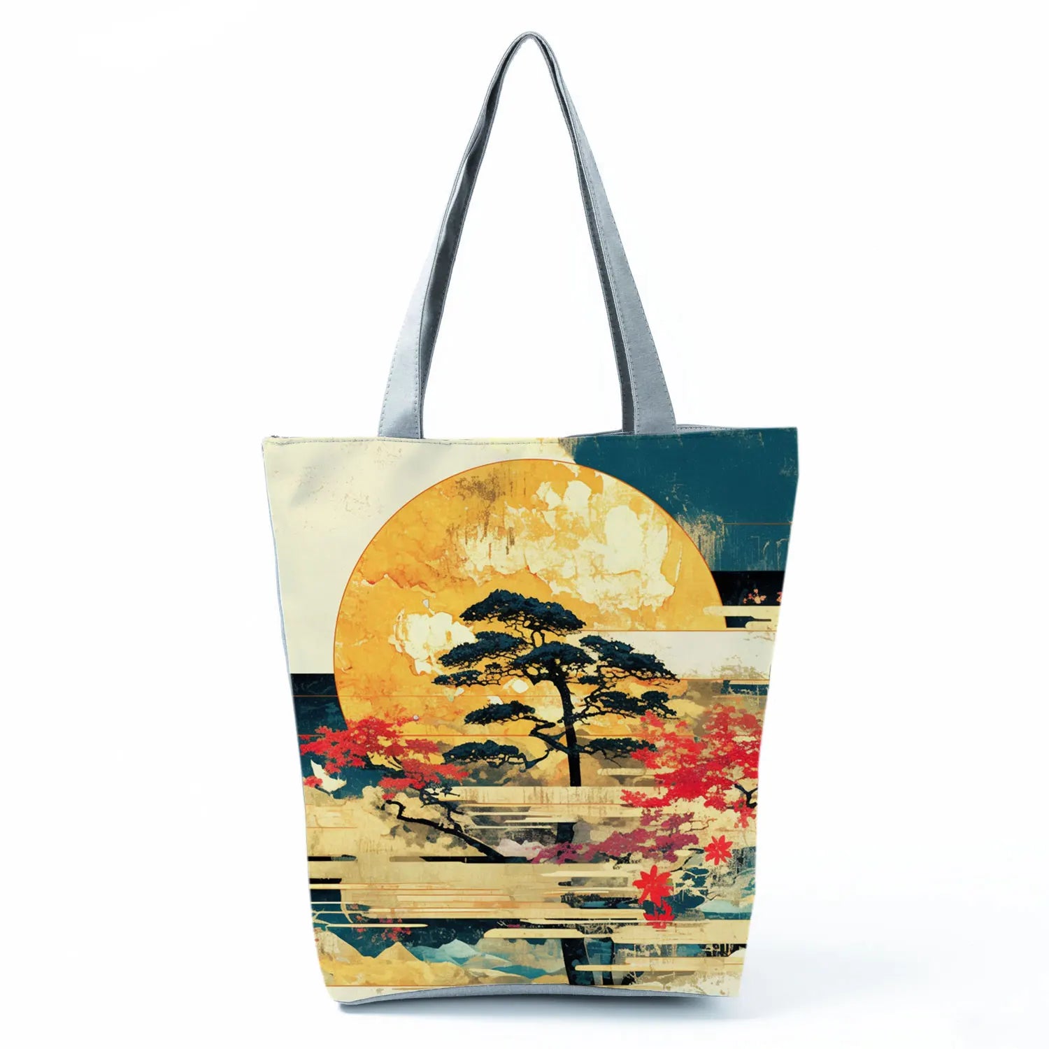 Japan Ukiyoe Print Handbags Groceries Kimono Woman Shopping Bags Women Large Capacity Shoulder Bag Chrysanthemum Portable Tote