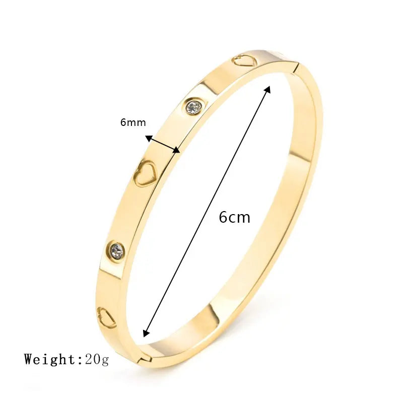 Fashion Design Gold Color Zircon And Cross Nut Nail Bangle Gold & Stainless Steel For Woman Bracelet buckle Classic jewelry
