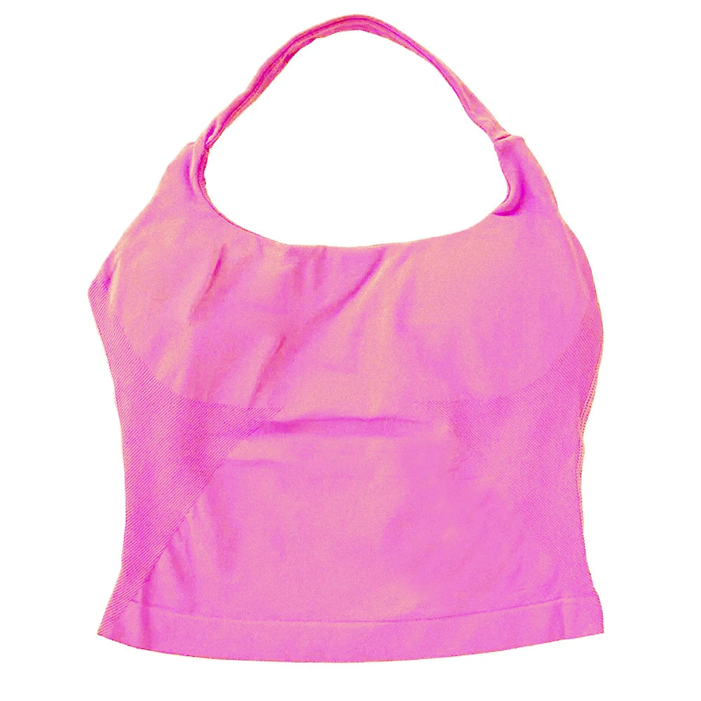 Gym Top Women Clothes Strappy Workout Tank Top Padded Sports Bra Backless Yoga Shirts Seamless Gym Crop Top Halter Fitness Vest