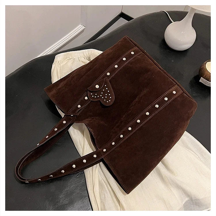 Fashion Suede Sewing Thread Shoulder Bags 2025 New Retro Versatile Commute Simplicity Solid Color Single Women's Handbag