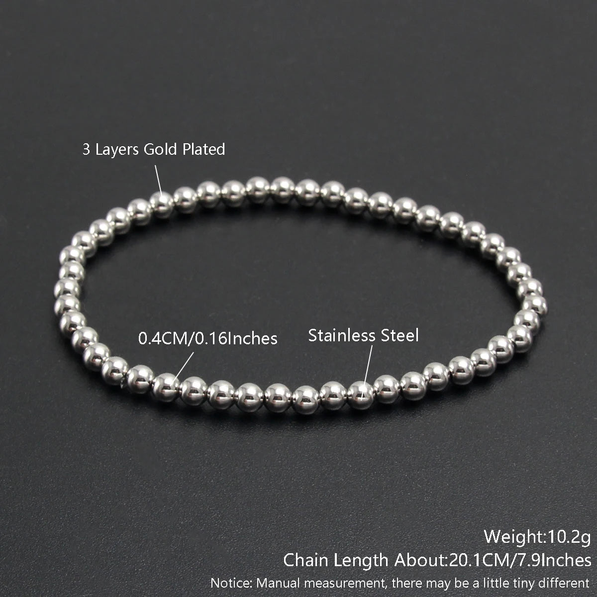 Premium Stainless Steel Beaded Bracelet Set - Stackable Ball Bracelets for Men & Women