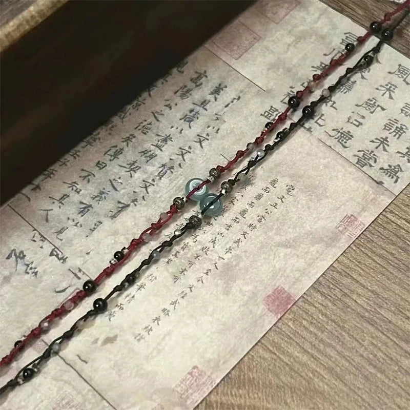 Retro Chinese Style Adjustable Handmade Braid String Bracelet Beaded Charm Bracelet Bangle Fashion Couple Adjustable Bracelet