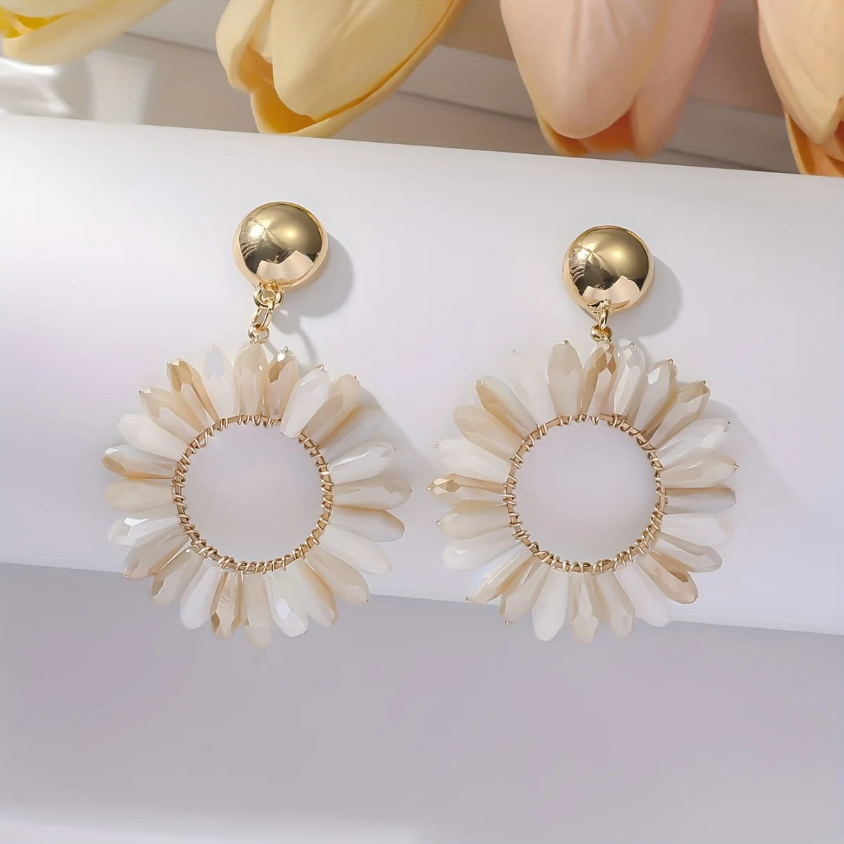 1 Pair of Bohemian Dangle Earrings Hollow Flower Design Set with Rhinestones Multicolor, with Everyday Outfit Party Accessories