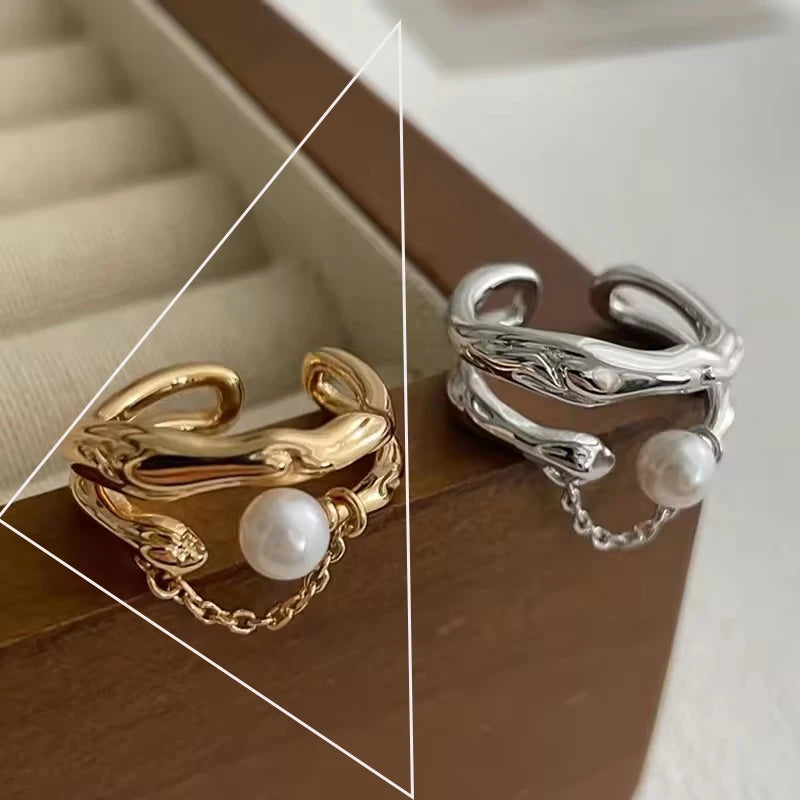 VENTFILLE 925 Sterling Silver Open Pearl Smile Stackable Finger Ring Simple Fashion Cute Adjustable For Female Jewelry Wholesale