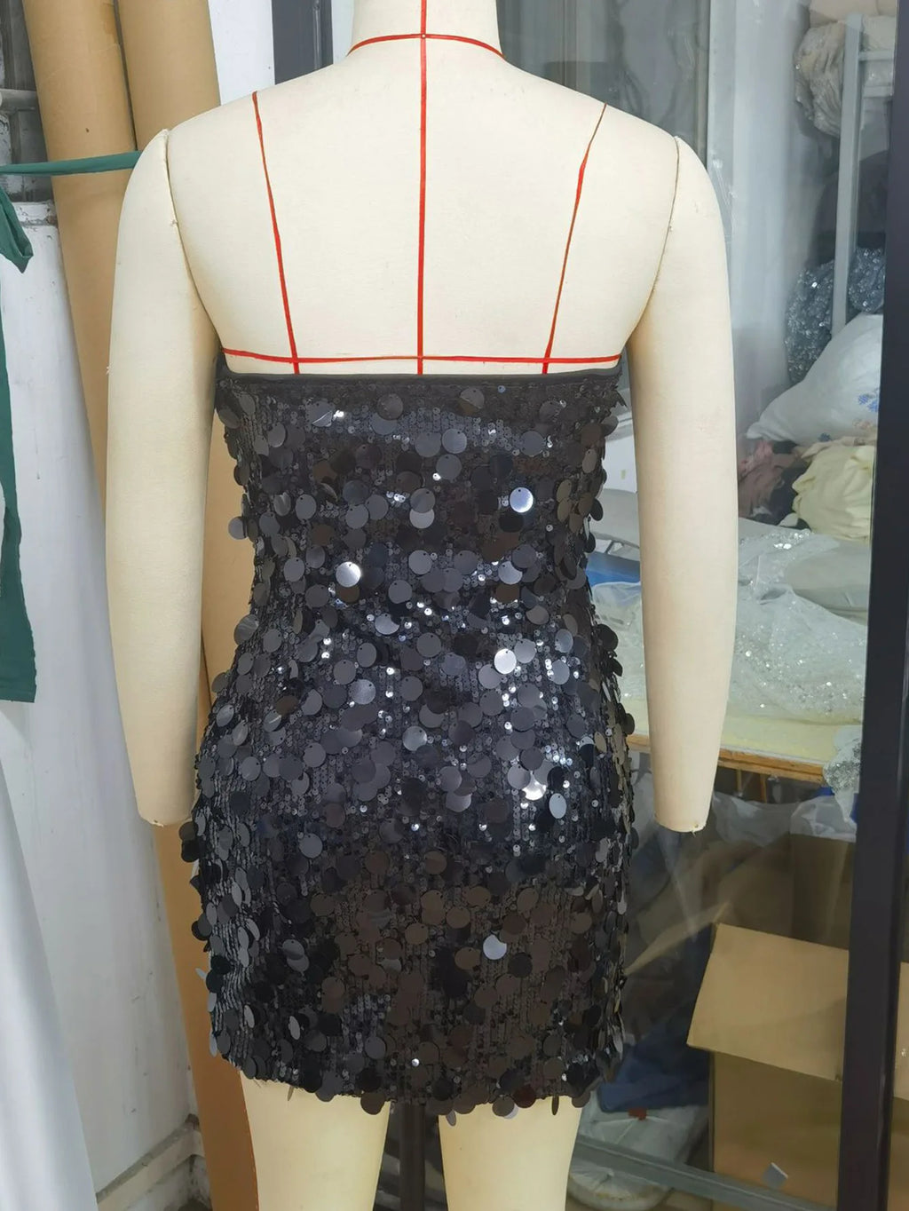 Sequins Strapless Mini Dress - Sexy Nightclub Party Evening Dress
