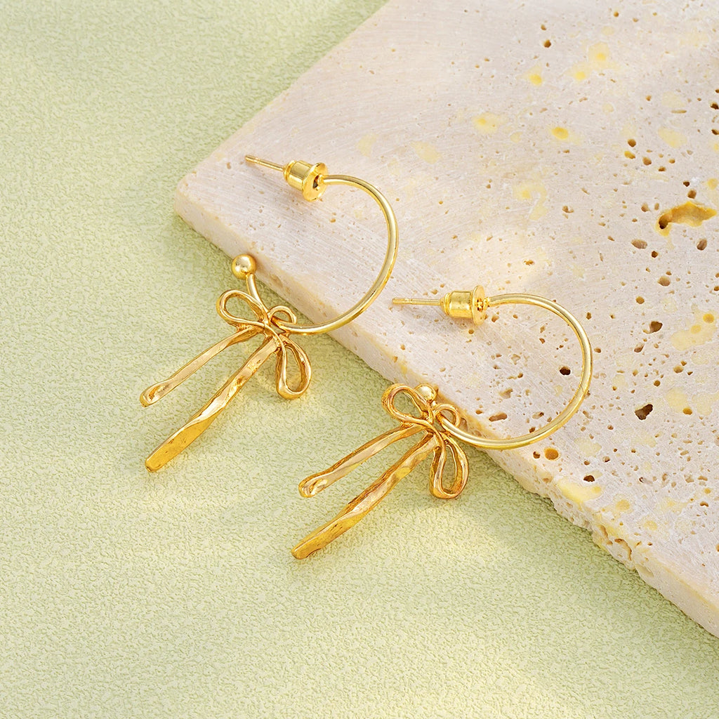 New Luxury Fashion Bowknot Earrings Retro Soft Versatile Gold Color Tassel Stud Earring Jewelry For Daily Wear By Women Gifts