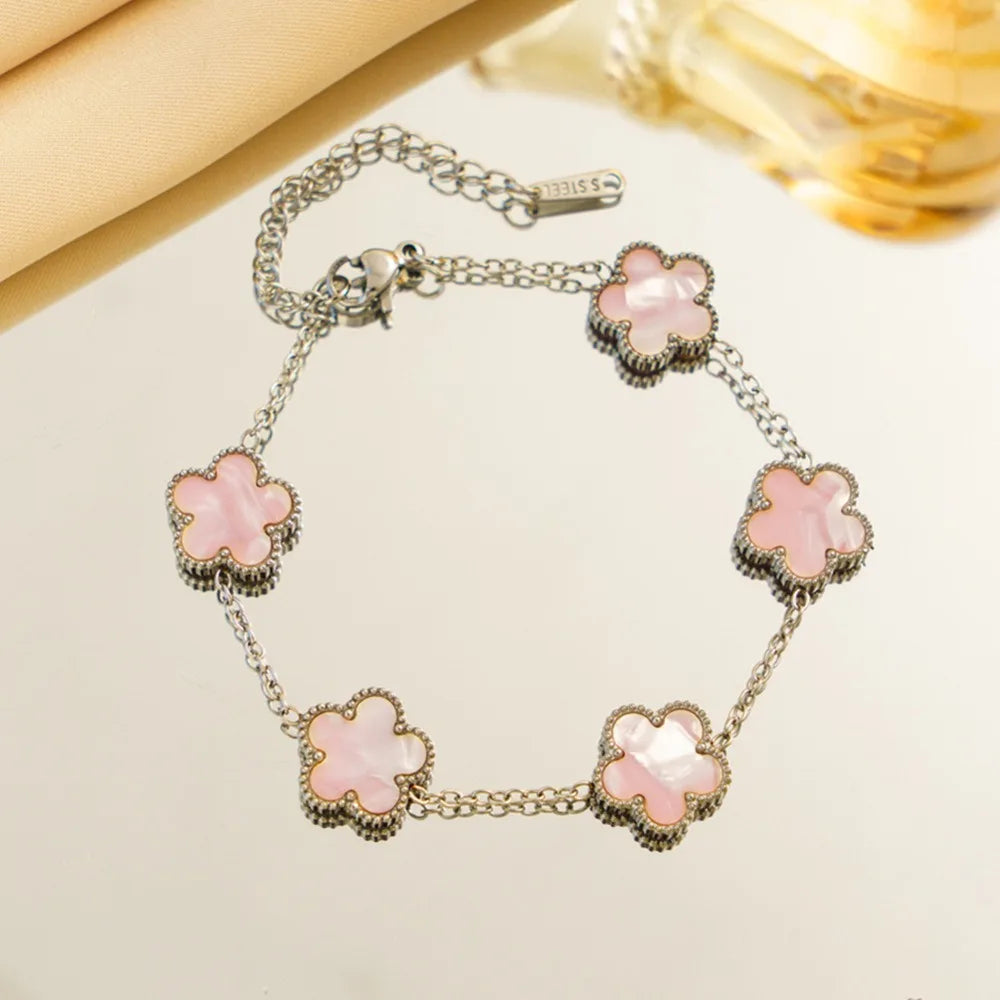 Titanium Steel Five-Leaf Clover Flower Bracelet For Women Adjustable Design Luxury High-End Fashion Fadeless Party Jewelry Gifts
