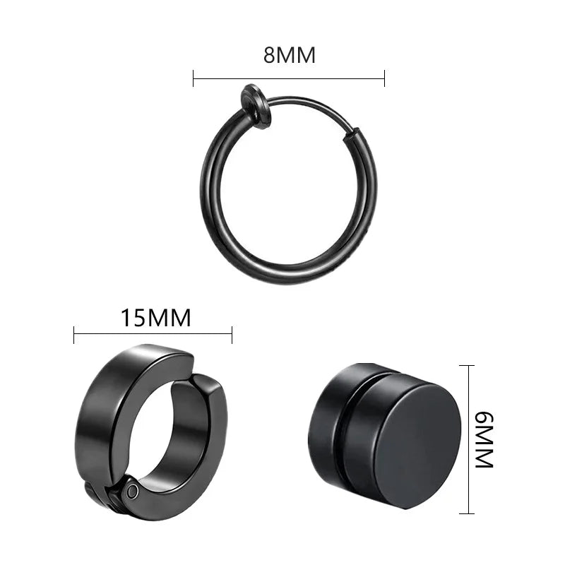 1 Pairs Fashion Magnetic Stud Earrings Men and Women Black CZ Magnet Non-piercing Clip Earring Set Punk Earrings Jewelry Gift