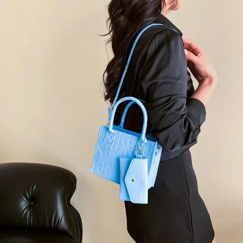 Korean Version Minimalist Embossed Felt Lightweight Handbag 2025 New Single Shoulder Diagonal Span Two-Piece Bag For Women
