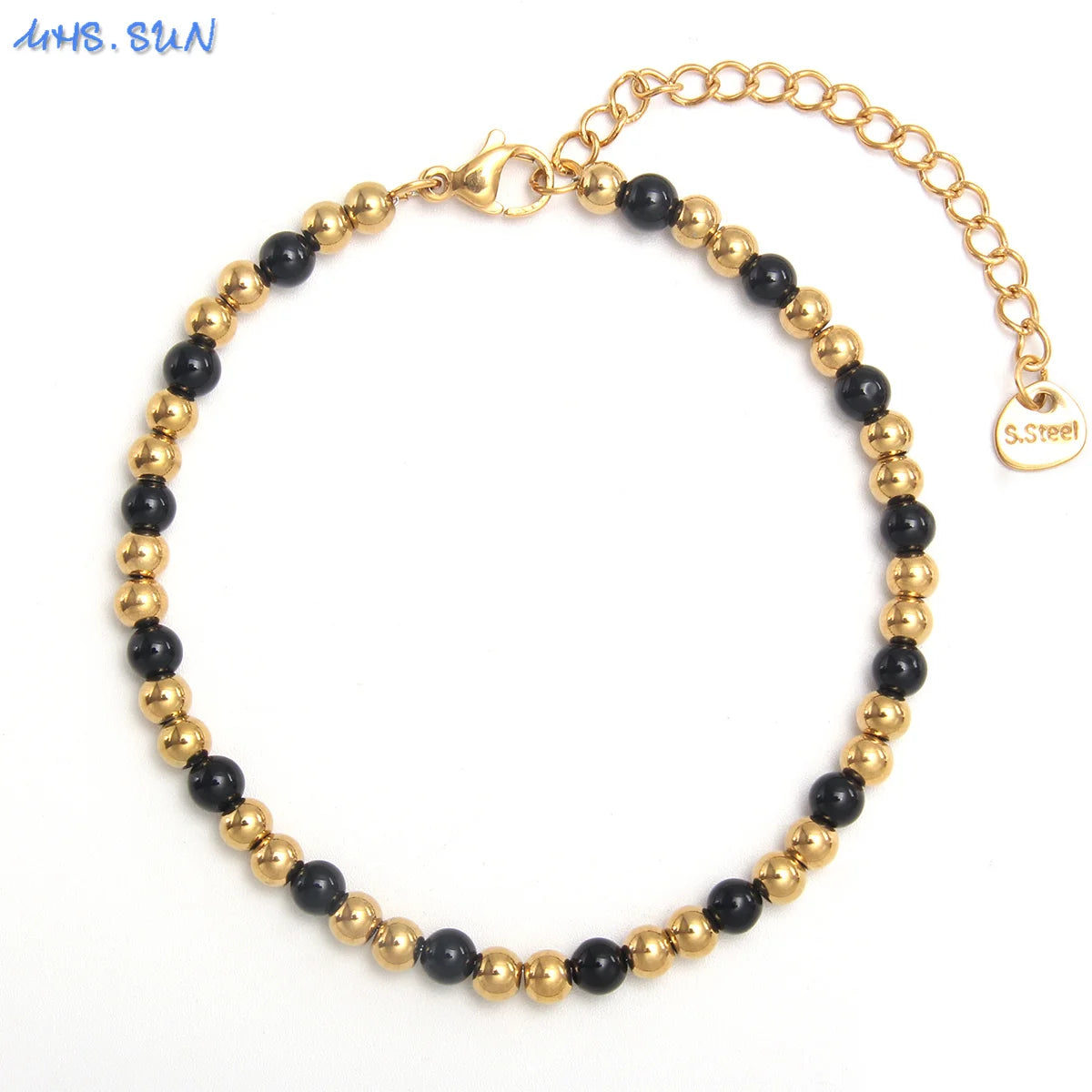 MHS.SUN Waterproof Smooth Beads Bracelet Adjustable Gold Silver Color Stainless Steel Round Balls Bracelets Unisex Party Jewelry