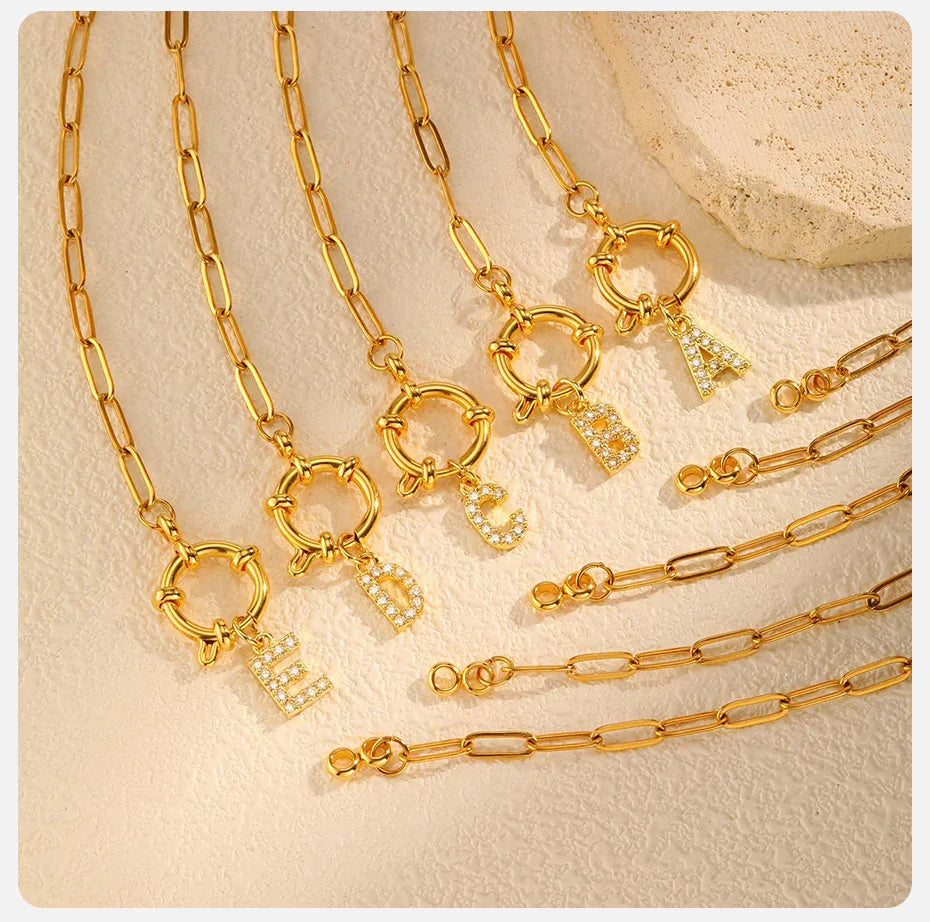 Vnox Women's Trendy Letters Necklaces With CZ Zircon, Stainless Steel 18K Gold Plated Pendant, Fashion Charm A-Z Accessories