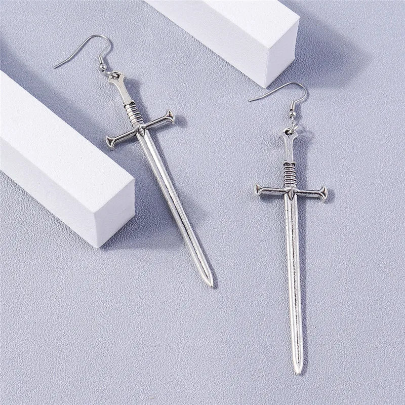 Aihua Gothic Vintage Sword Earrings For Women Man Fashion Punk Rock Party Jewelry Accessories Gift Fantasy Cross Dagger Earrings