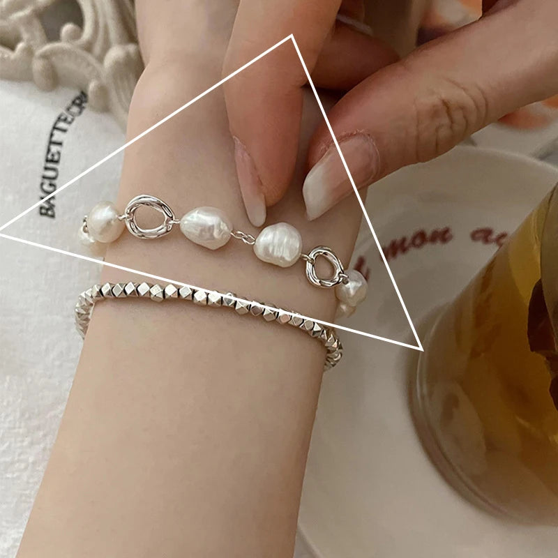 VENTFILLE 925 Sterling Silver Double Layer Pearl Bracelet for Women Girl Design Bead Korean Jewelry Dropshipping