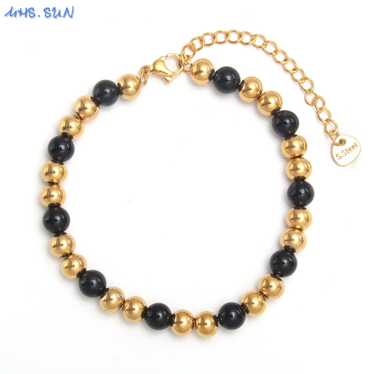 MHS.SUN Waterproof Smooth Beads Bracelet Adjustable Gold Silver Color Stainless Steel Round Balls Bracelets Unisex Party Jewelry