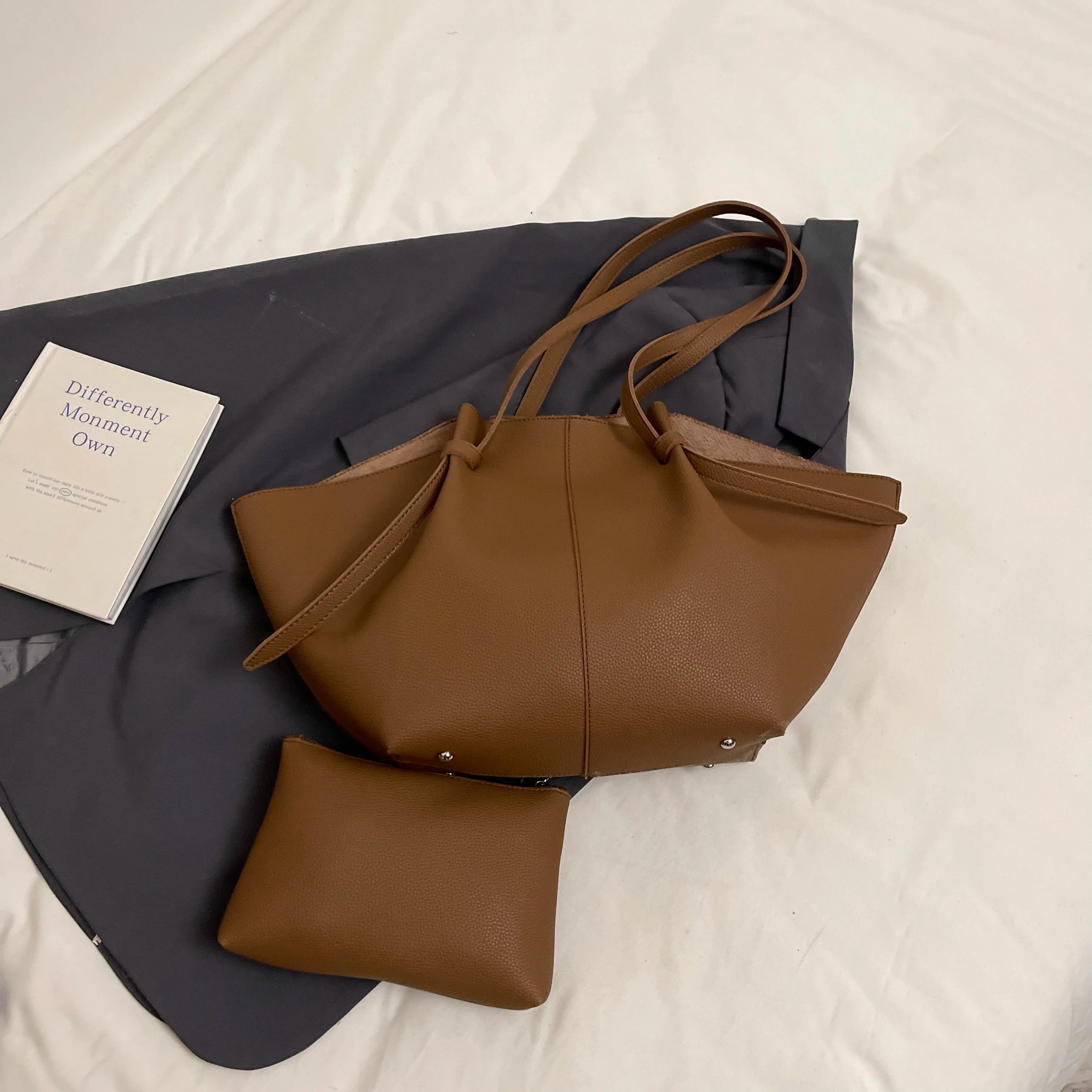 Branded Designer Shoulder Tote Bags For Women Soft PU Leather 2-IN-1 Big Capacity Shopper Tote Set 2025 Luxury Designer Handbags