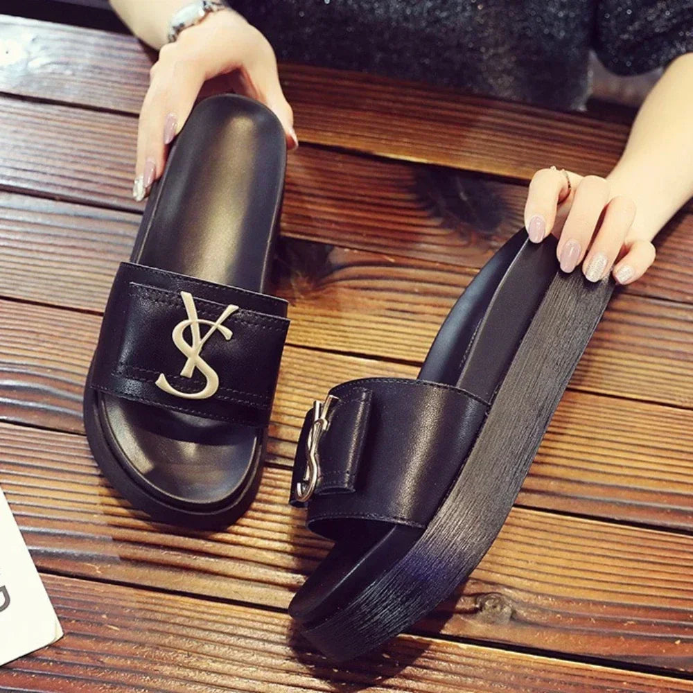 Luxury Platform Slippers - Designer Letter Slides with Non-Slip Sole