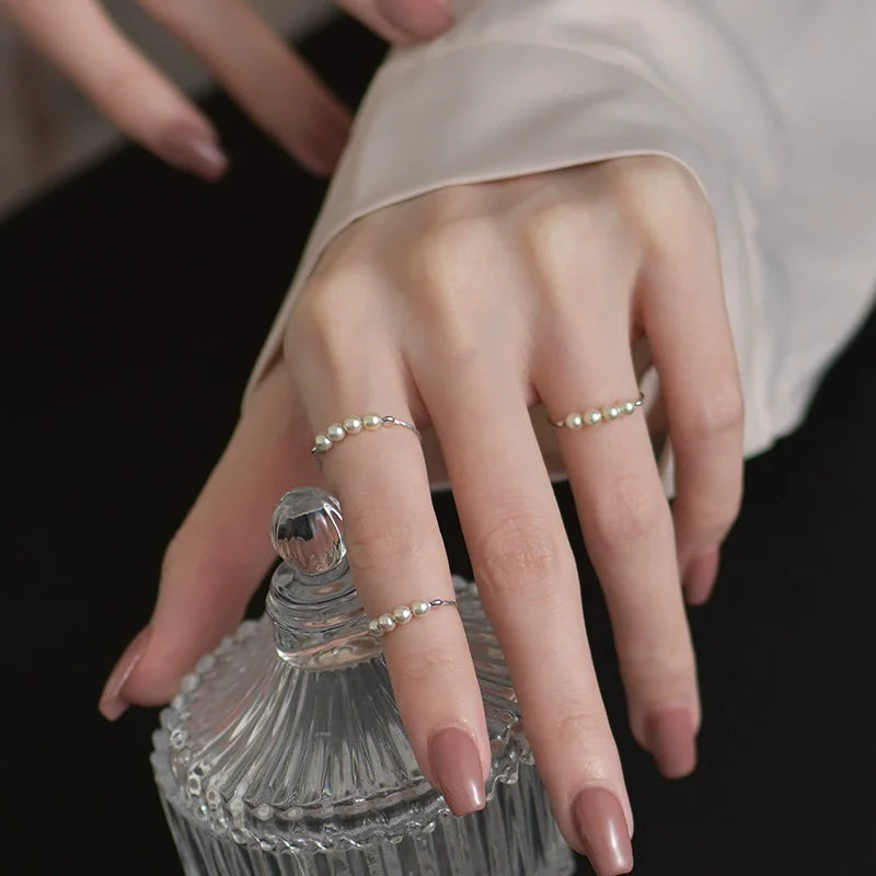 VENTFILLE 925 Sterling Silver Open Pearl Smile Stackable Finger Ring Simple Fashion Cute Adjustable For Female Jewelry Wholesale