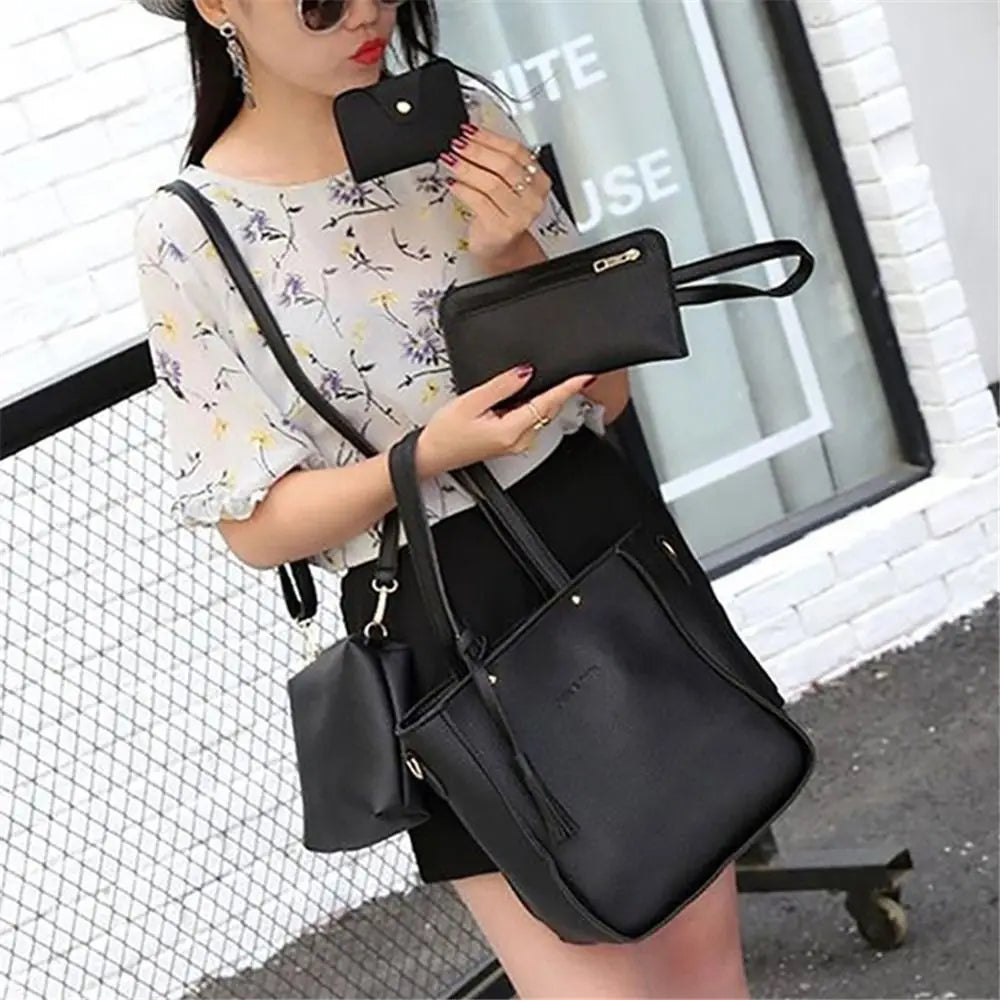 4Pcs/set Leather Crossbody Bags Women Bag Set Pattern Portable Fashion Shoulder Bags Purse Ladies PU Crossbody Bag
