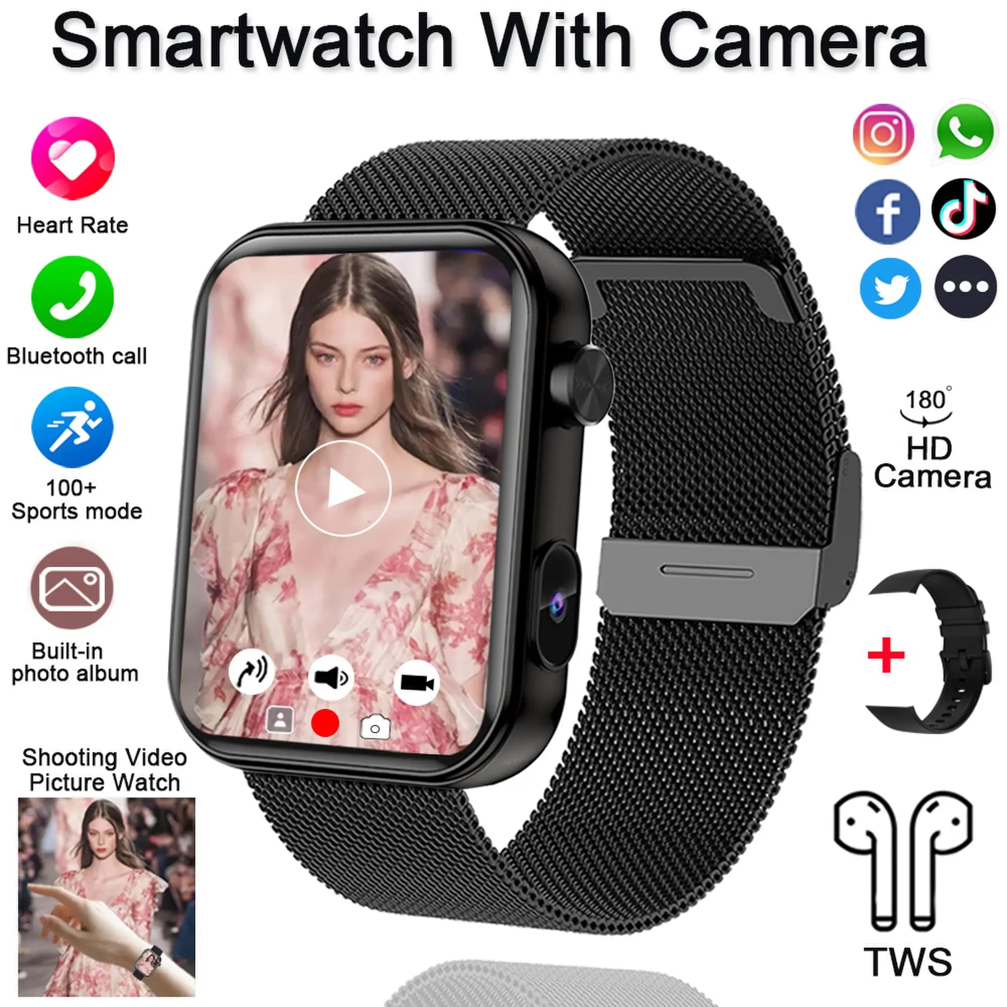 2025 Smart Watch Camera - Health Monitor Fitness Waterproof Bluetooth