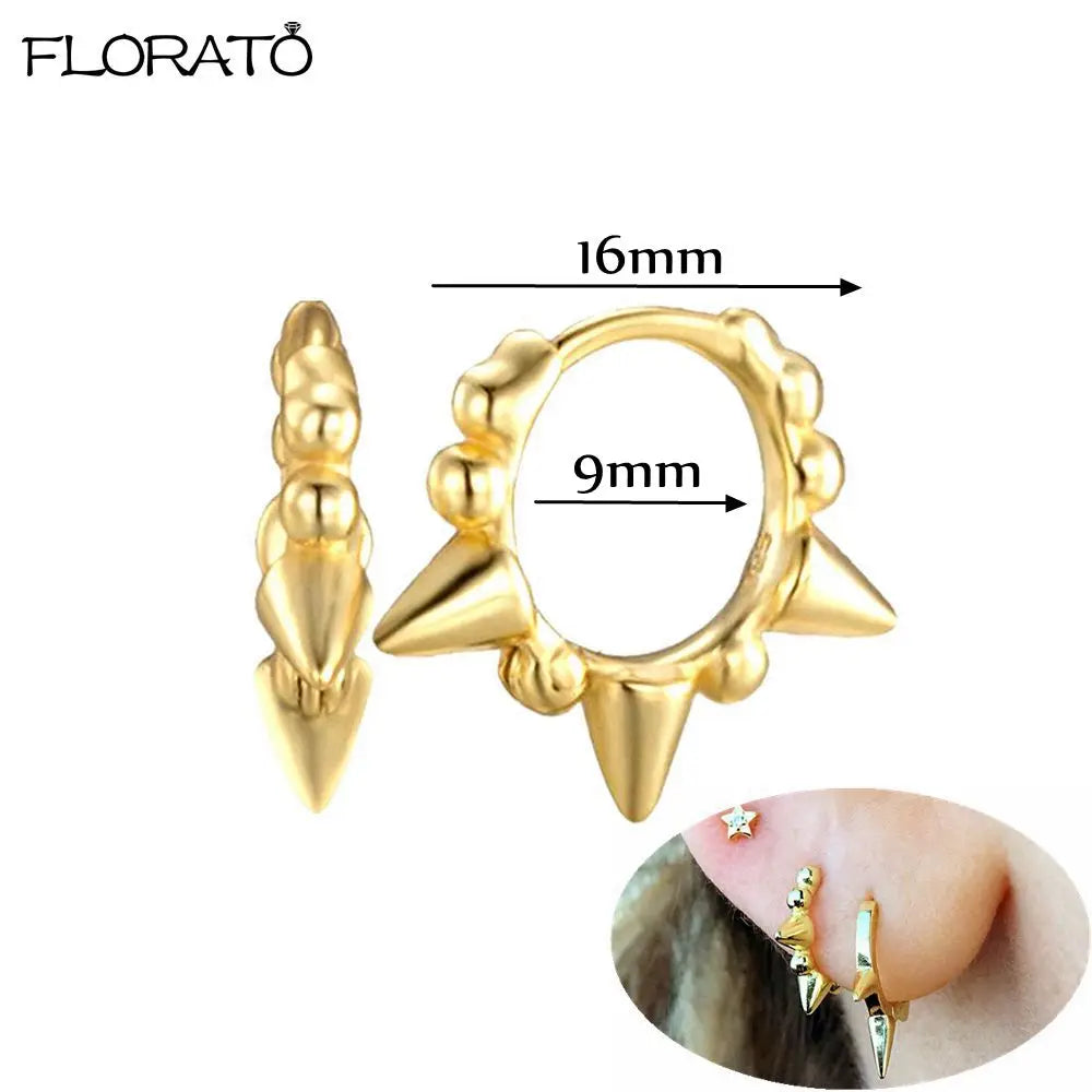 925 Sterling Silver Needle Punk Spike Rivet Hoop Earrings For Women Huggie Earrings Ear Cuff Piercing Earring Gothic Jewelry