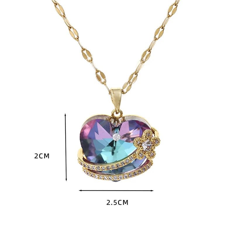 Versatile crystal necklace heart-shaped pendant collarbone chain ins jewelry woman bijoux acier inoxydable collar y2k accessorie