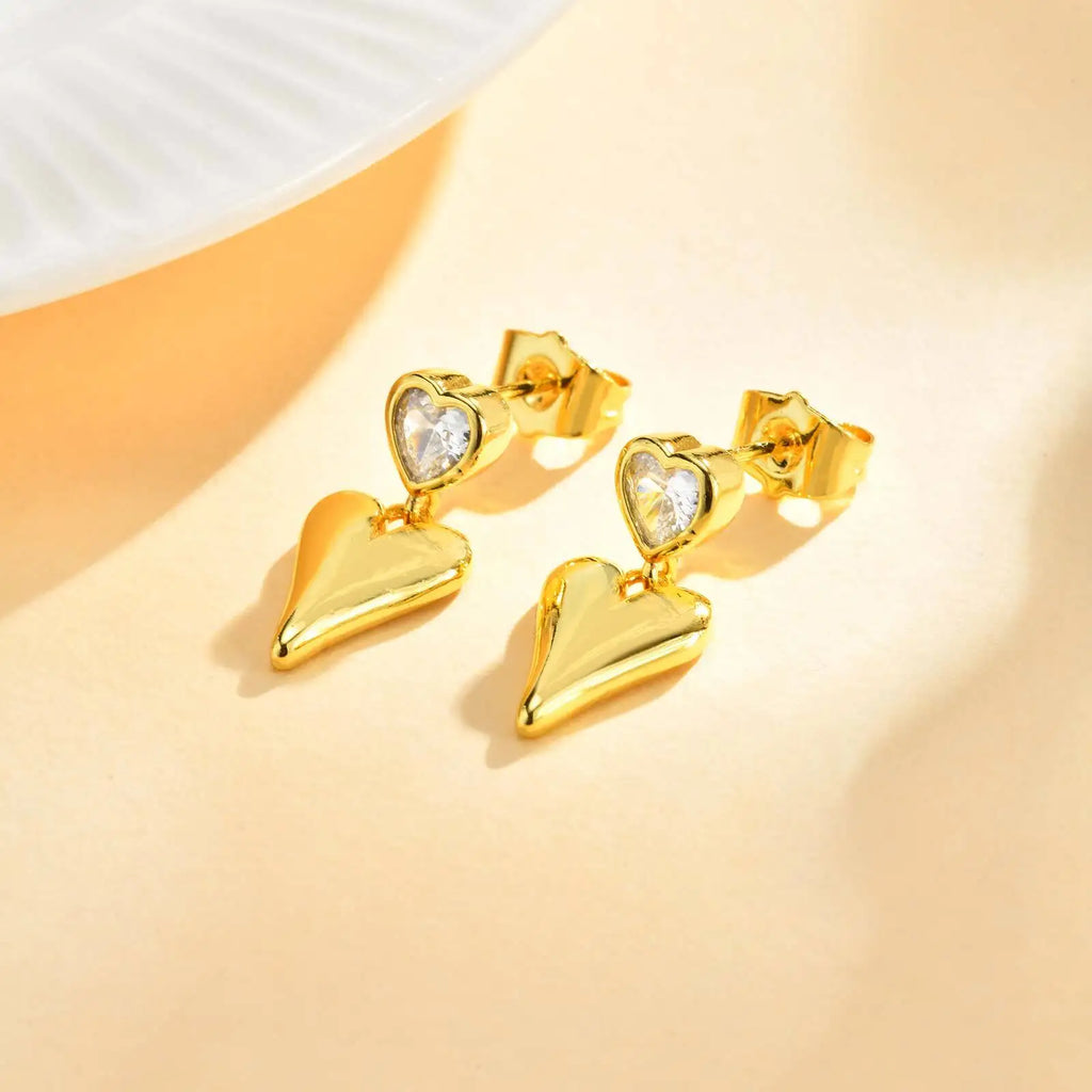 Cubic Zirconia Heart Love Dangle Earring for Women,18k Gold-plated Waterproof Jewelry