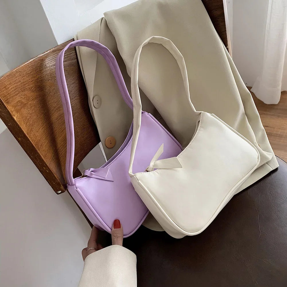 New Retro Soft PU Leather Women Shoulder Underarm Bags Casual Solid Color Small Top-Handle Handbags Ladies Fashion Shoulder Bags