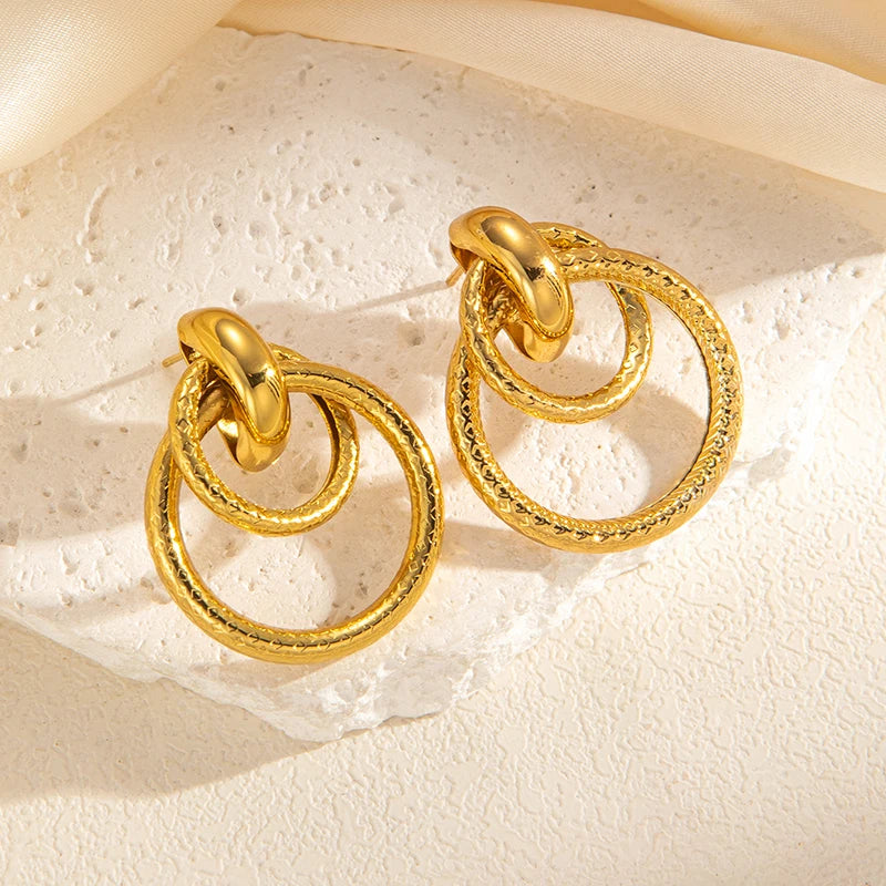 ANENJERY 316L Stainless Steel Circular Splicing Earrings For Women Men Fashion Unique Punk Hip hop Jewelry Gift Wholesale