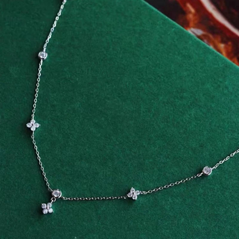 LGKGL Read S925 Sterling Silver Plated 18K Gold Sparkling Zircon Flower Necklace for Women Girl Exquisite Party Jewelry Gifts