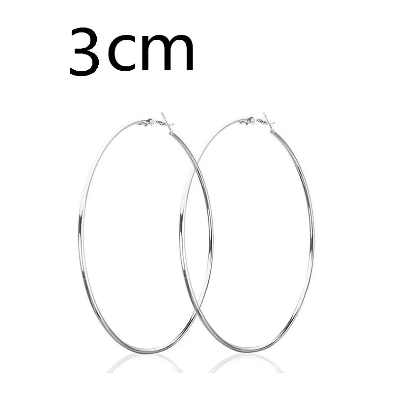 2pcs 30-100mm Small Big Circle Hoop Earrings for Women Men, Stainless Steel Ear Ring Fashion Jewelry Gift Nightclub DJ