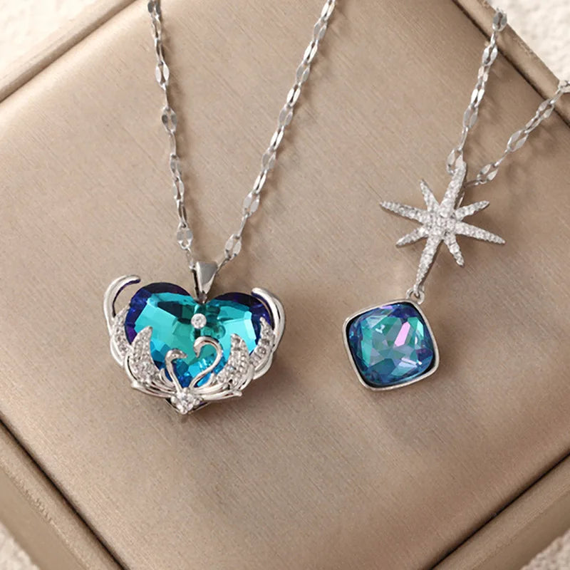 Versatile crystal necklace heart-shaped pendant collarbone chain ins jewelry woman bijoux acier inoxydable collar y2k accessorie