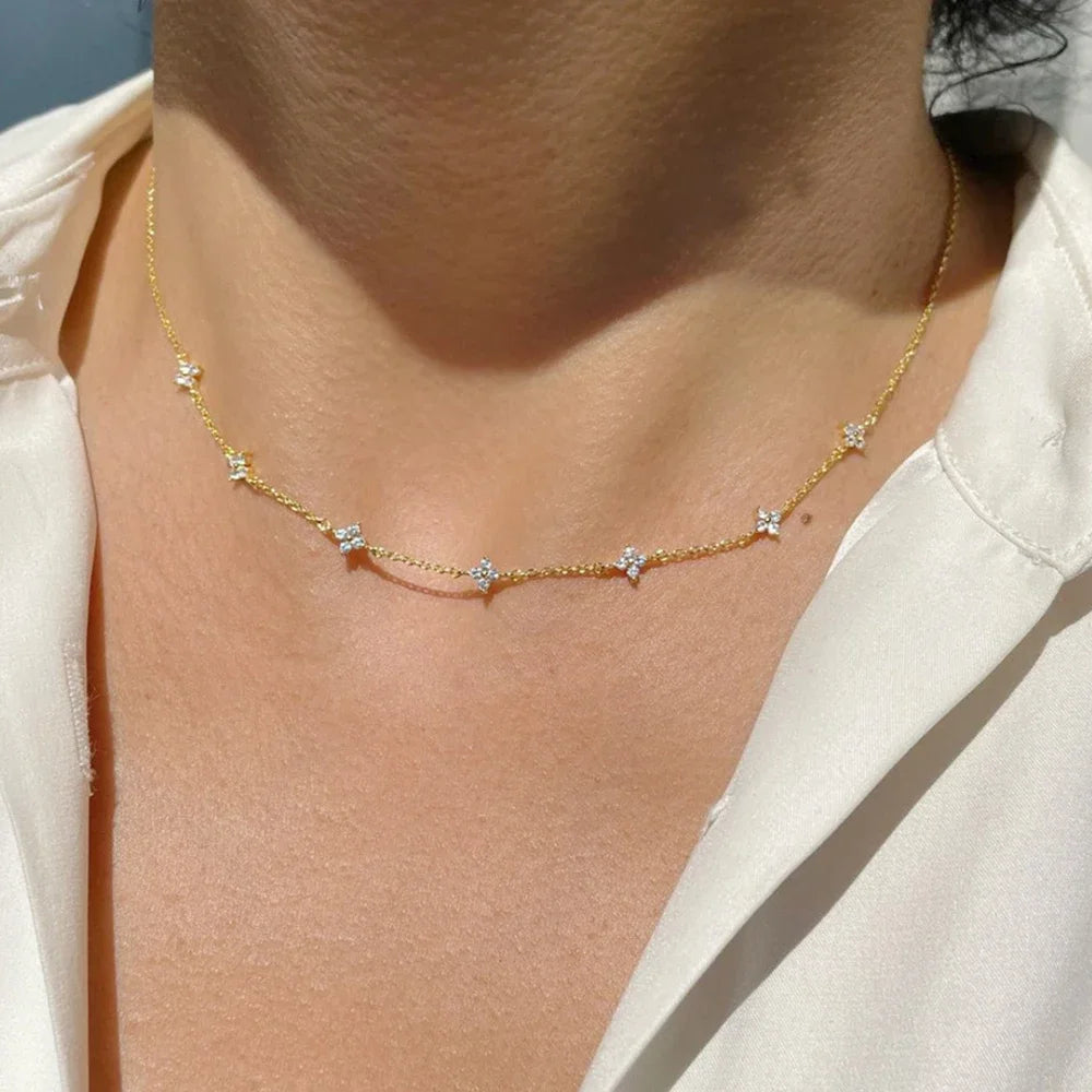 18K Gold Four Leaf Clover Jewelry Set - Necklace Bracelet Earrings Women