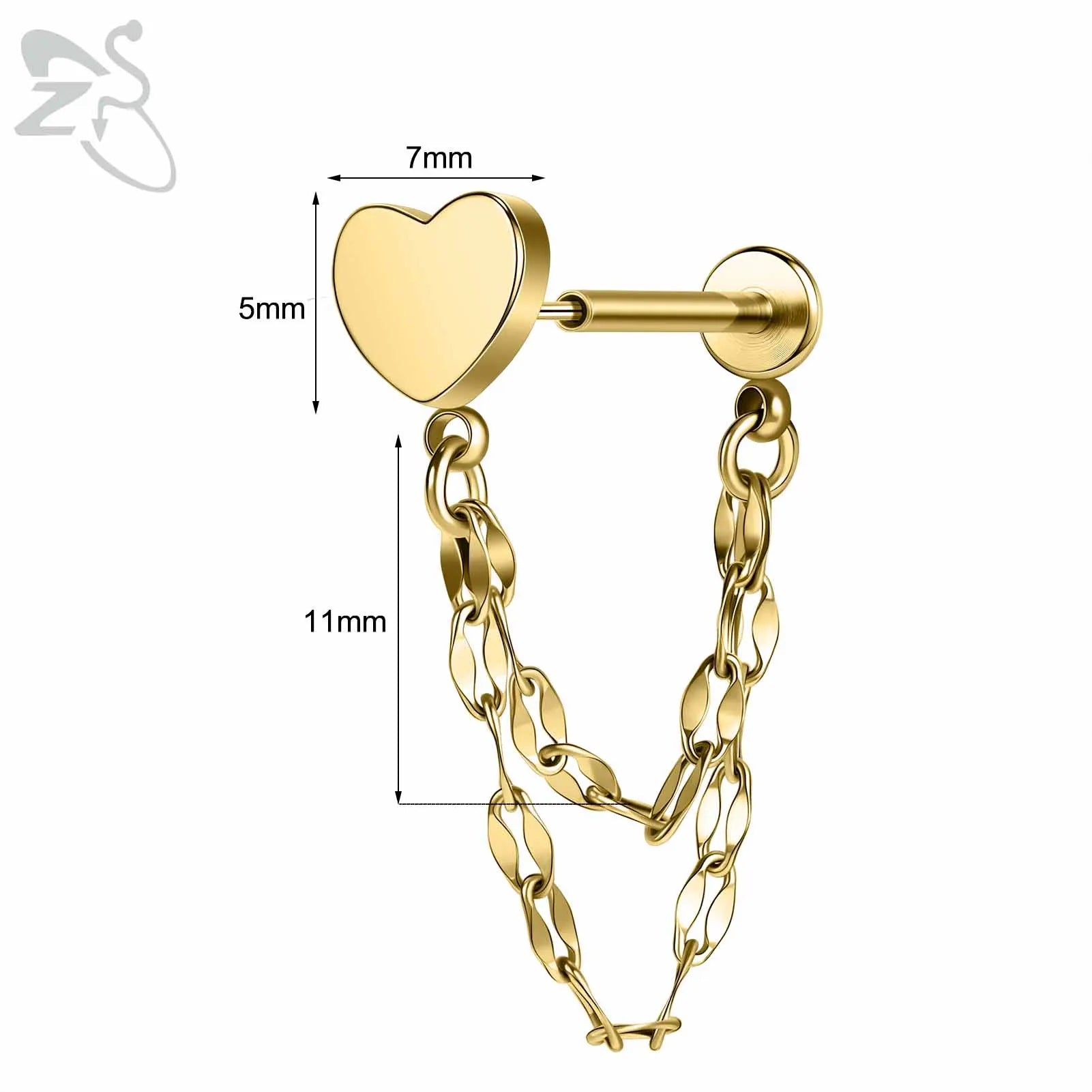 ZS 1PC 16G/18G Stainless Steel Ear Studs O-Shaped Stud Earrings Plug In Gold Color Cartilage Earring Heart Ear Piercings Jewelry