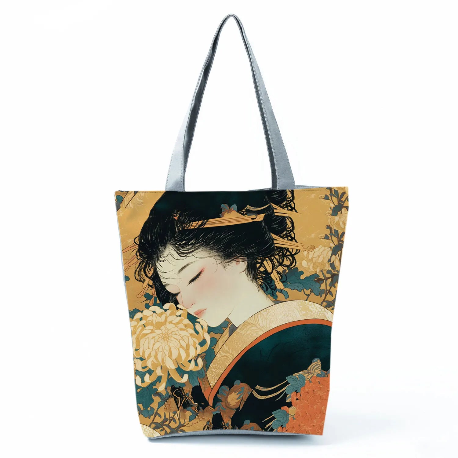 Japan Ukiyoe Print Handbags Groceries Kimono Woman Shopping Bags Women Large Capacity Shoulder Bag Chrysanthemum Portable Tote