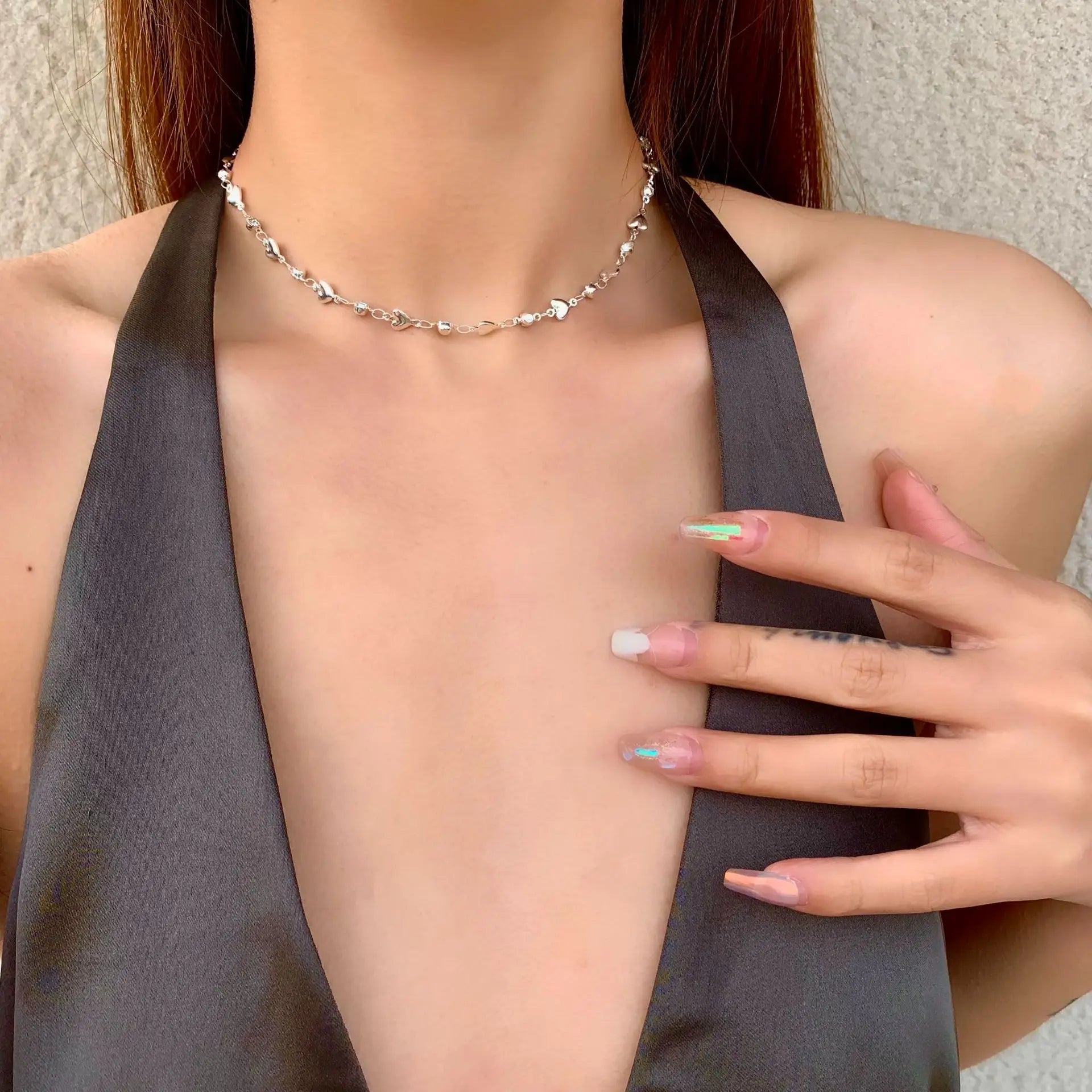 New Luxury Colourful Heart Long Tassel Necklace for Women Shiny Rhinestone Crystal Zircon Choker Bohemian Statement Jewelry