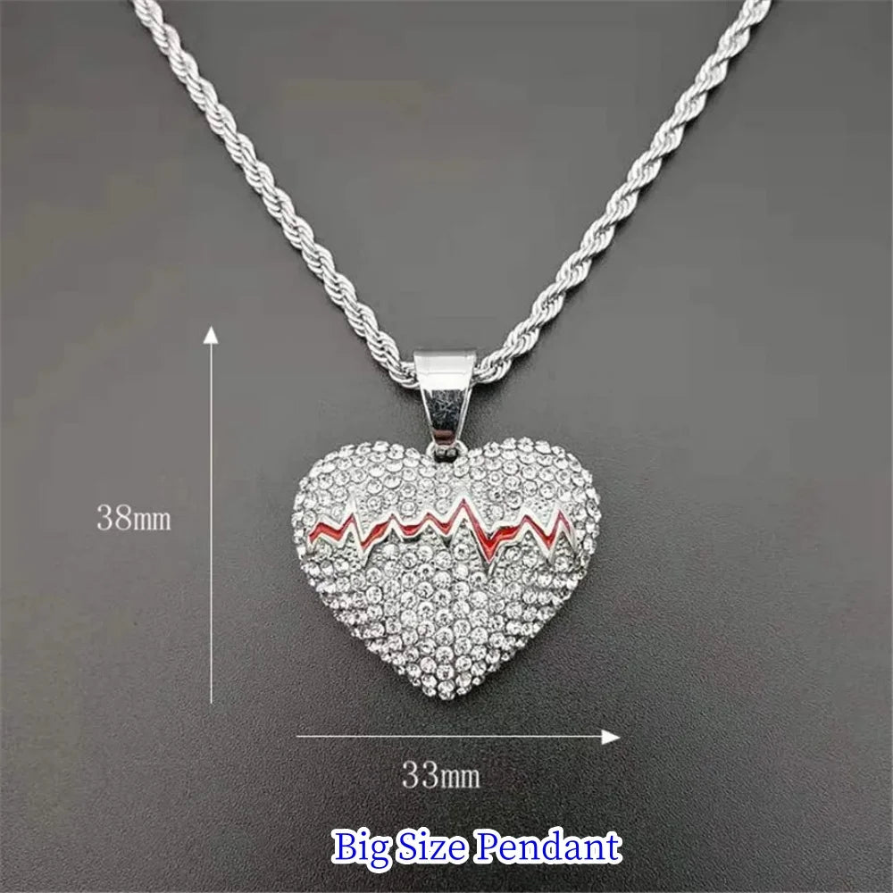 Luxury Dainty Full Zircon Heart Pendant Necklace Silver Color Stainless Steel Rope Chain For Women Wedding Charm Fashion Jewelry