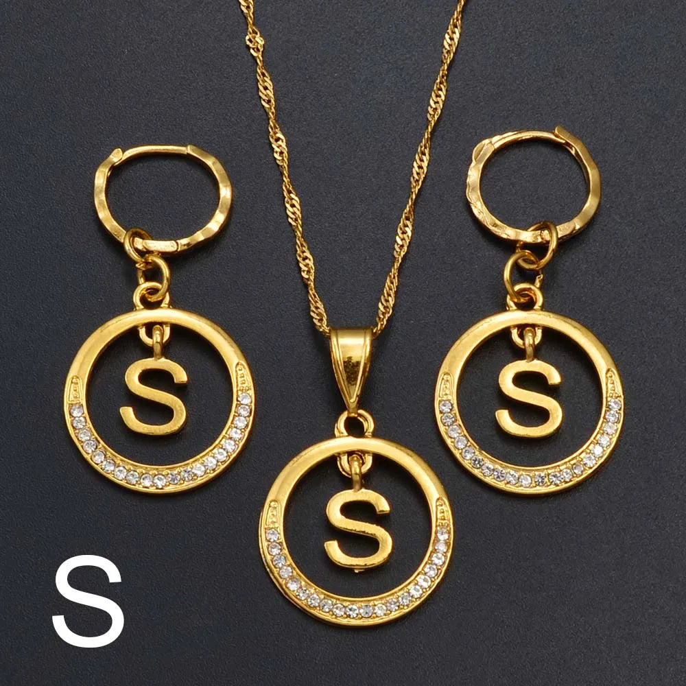 Anniyo A-Z Alphabet set Pendant Necklace and Earring set,Guam, Hawaii,African Initial Jewelry English Letters  #260306
