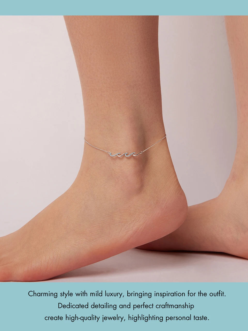 BISAER 925 Sterling Silver Round Beads Anklets,Waterproof Hypoallergenic Infinite Love Chain For Women Fine Jewelry Holiday Gift