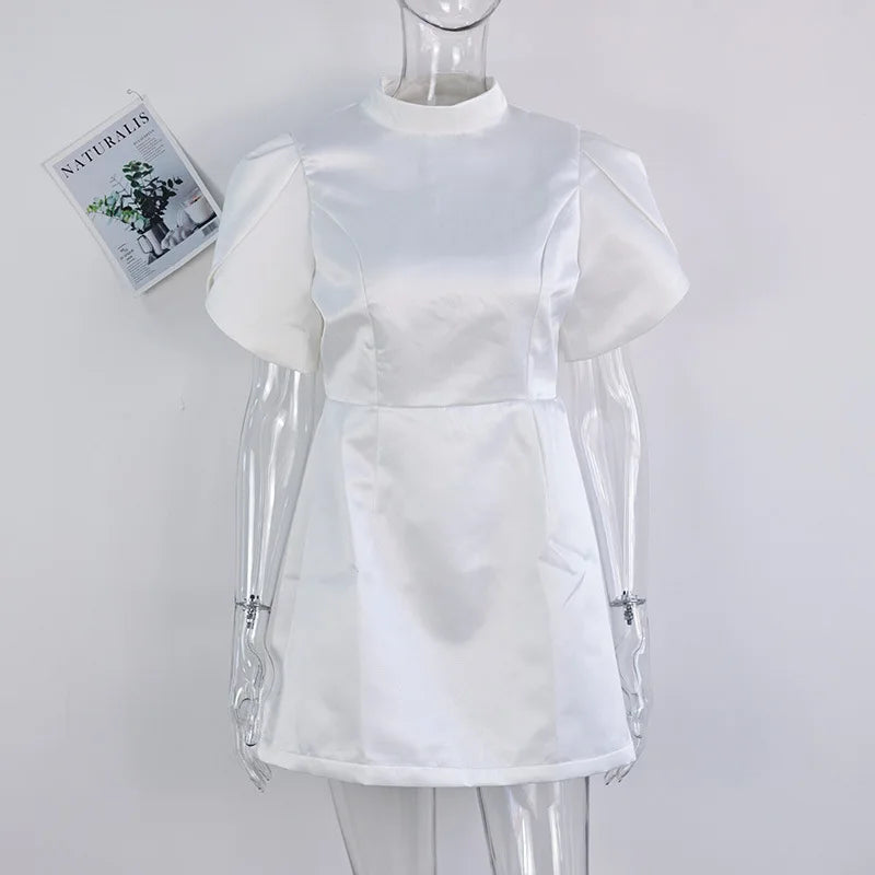 Elegant Bow Hollow Out Mini Dress - Short Sleeve A-Line Party Dress