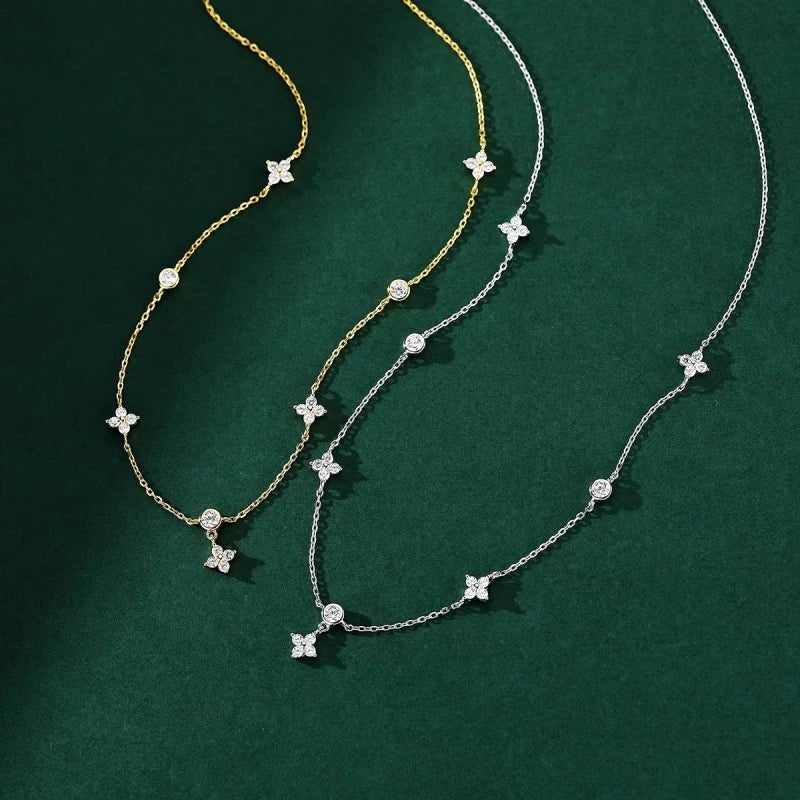 LGKGL Read S925 Sterling Silver Plated 18K Gold Sparkling Zircon Flower Necklace for Women Girl Exquisite Party Jewelry Gifts