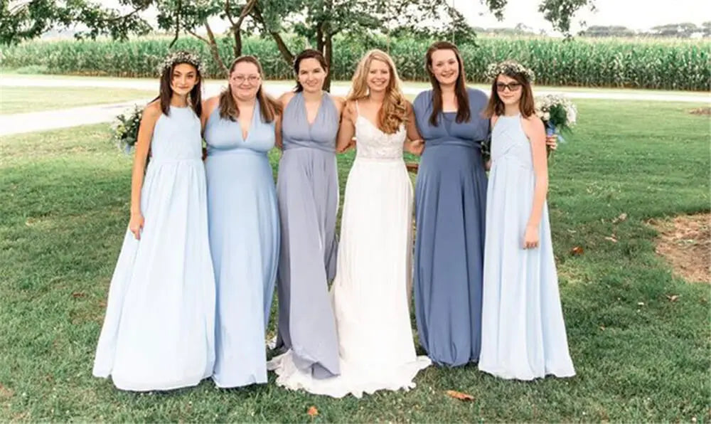 BABYONLINE Sexy Bridesmaid Dress Infinity Style Convertible Halter V neckline Gown Sleeveless Multiway Wrap Changable Guest Gown