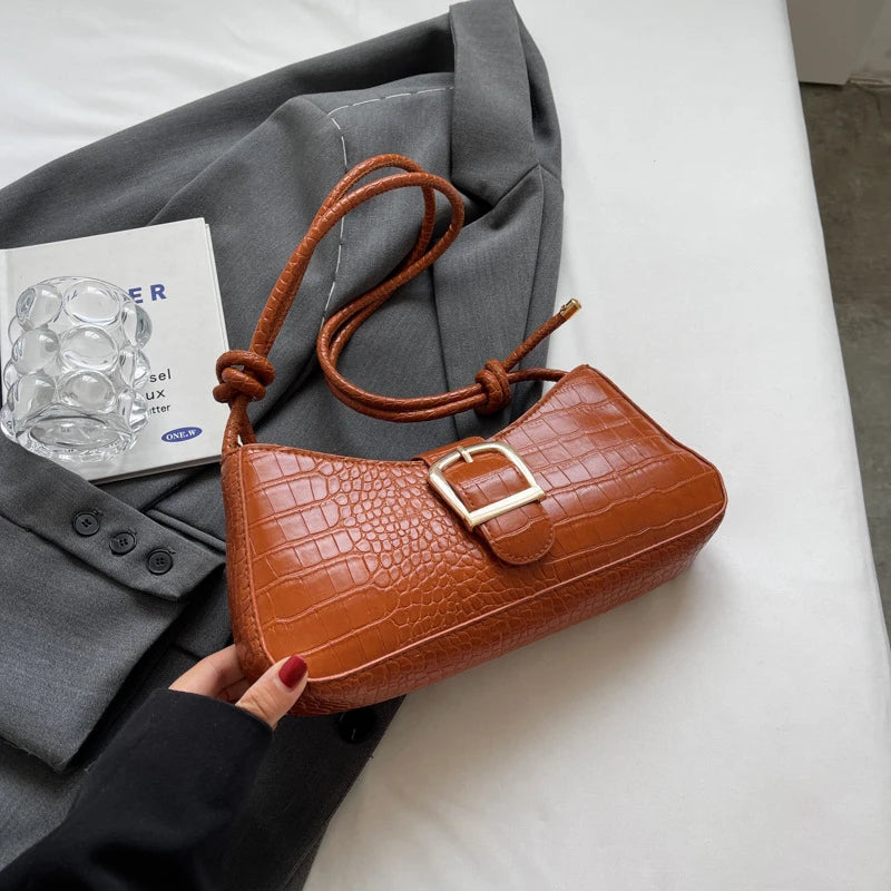 French Simple Solid Color PU Leather Shoulder Bag Fashion Versatile Handbag Underarm Bag For Women Hand Shoulder Bag